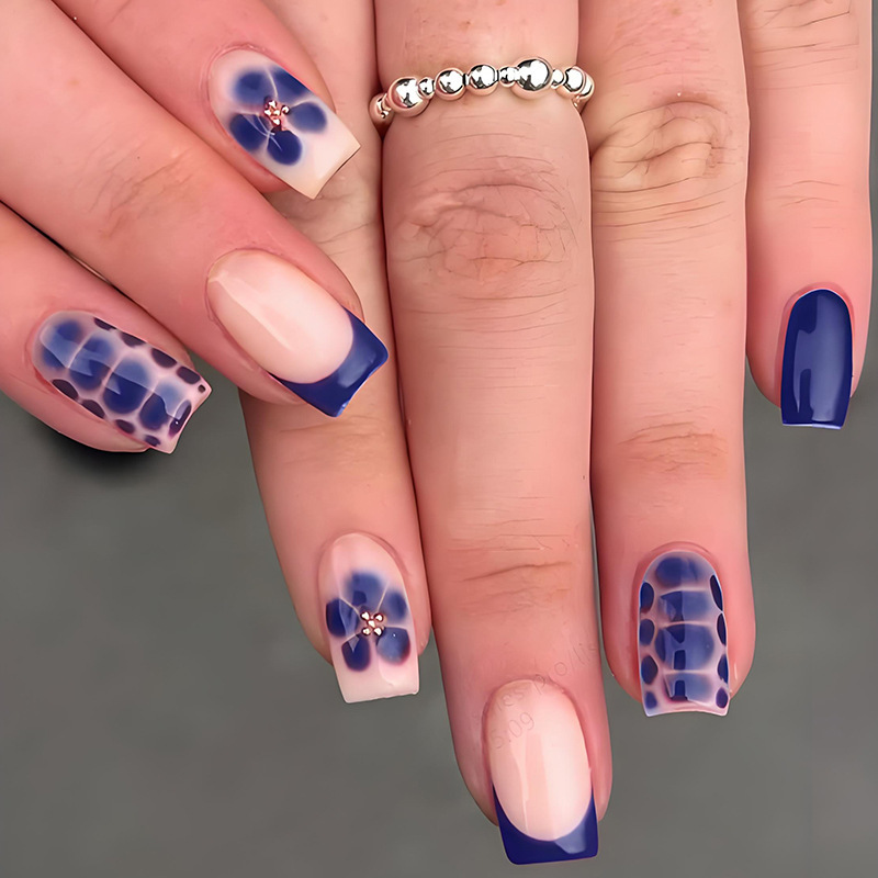 European and American Cross-Border Blue Floral Square-Shaped Press-On Nails with a High-End Feel, Ins-Style Nail Art, Fake Nails, Finished Nails European and American Cross-Border Blue Floral Square-Shaped Press-On Nails with a High-End Feel, Ins-Style Nail Art, Fake Nails, Finished Nails