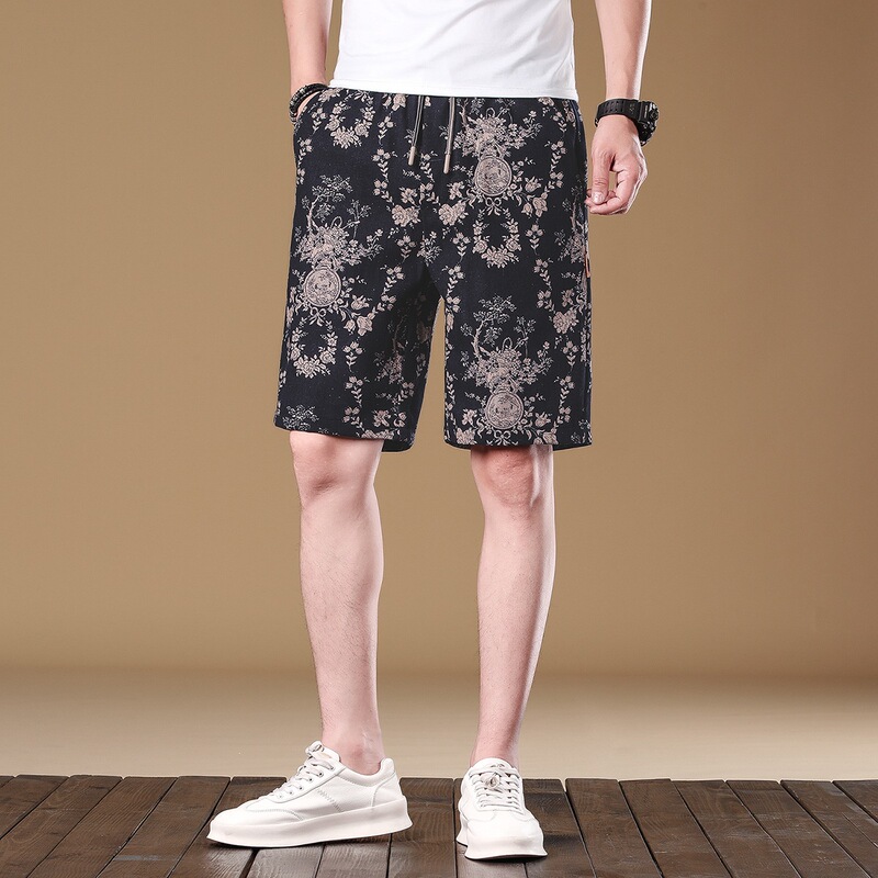 Men's Mid-Length Shorts, Thin Style, New Summer Model, High-End Floral Casual Shorts with Floral Patterns, Fashionable and Simple
