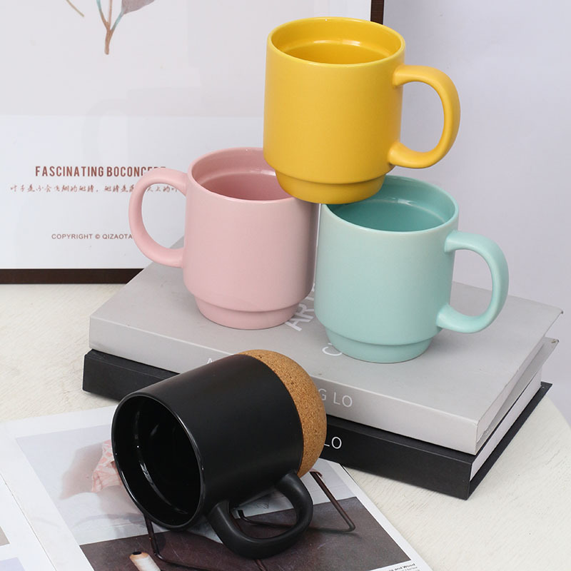 Taza de cerámica creativa con base de corcho – gran capacidad, estilo de oficina, impresión personalizada con logotipo