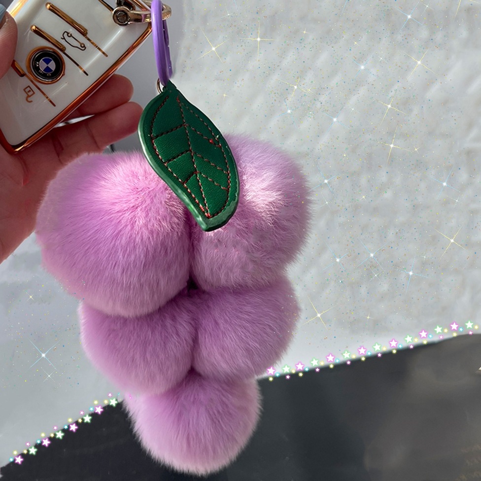 Real Rex conejo piel pequeña uva adornos ins Internet celebridad lindo bola de peluche coche llavero colgante accesorios para las mujeres