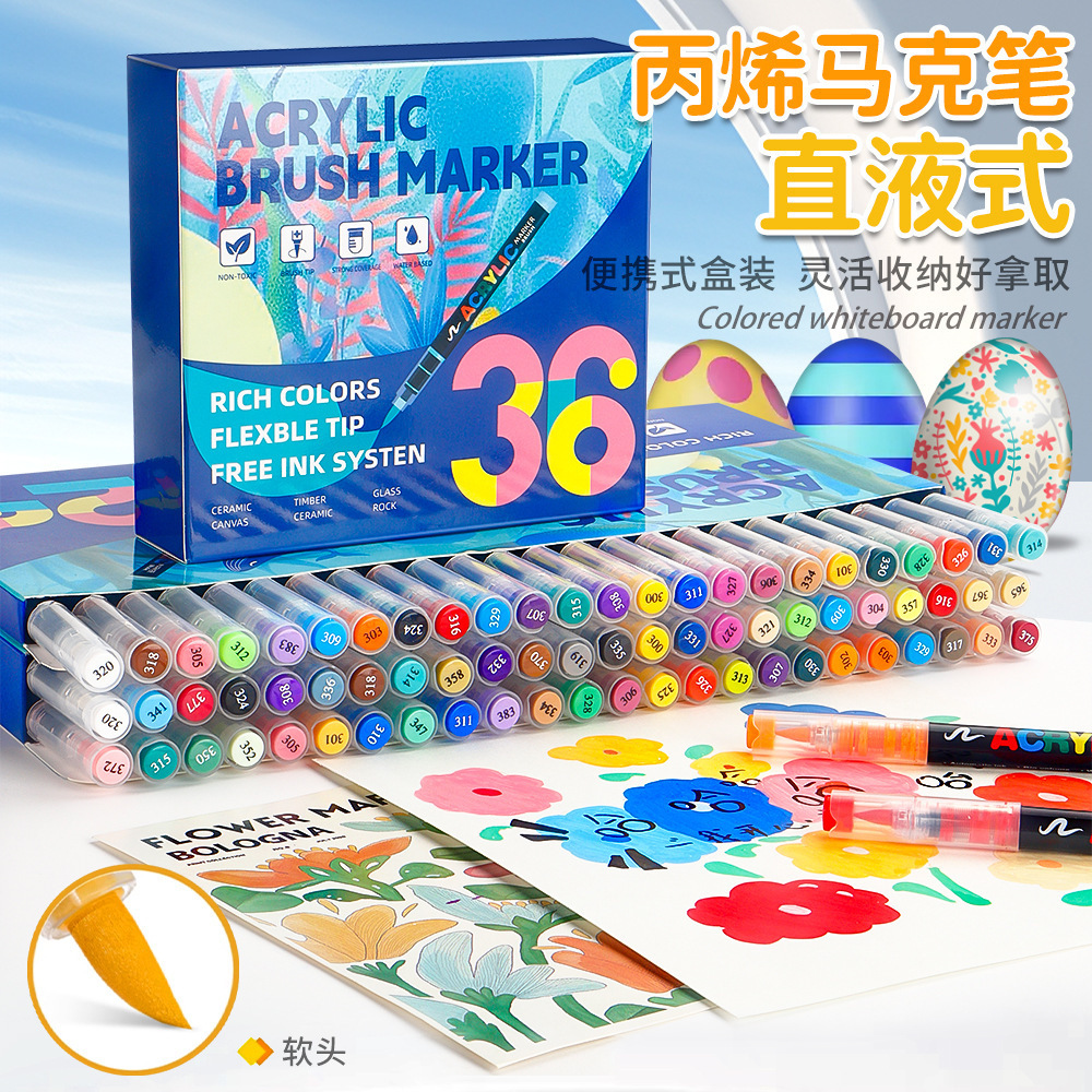Nuevo marcador acrílico de punta suave tipo líquido recto para pintura artística de estudiantes, bolígrafo de tinta de control de color apilable, bolígrafo de dibujo de gran capacidad.