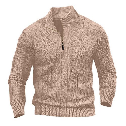 Cross-border autumn and winter foreign trade men's cabled half-neck zipper knit sweater and sweater large size casual turtleneck base sweater