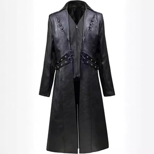 Europe and the United States medieval clothing autumn new long-U leather windbreaker steam punk style leather coat men's coat