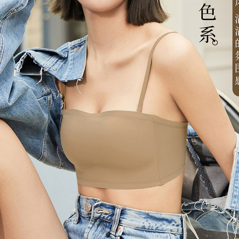 6042 Maillard estilo retro delgado tubo anti-luz superior hermosa espalda sin costuras ropa interior sexy pecho envuelto camisola mujer