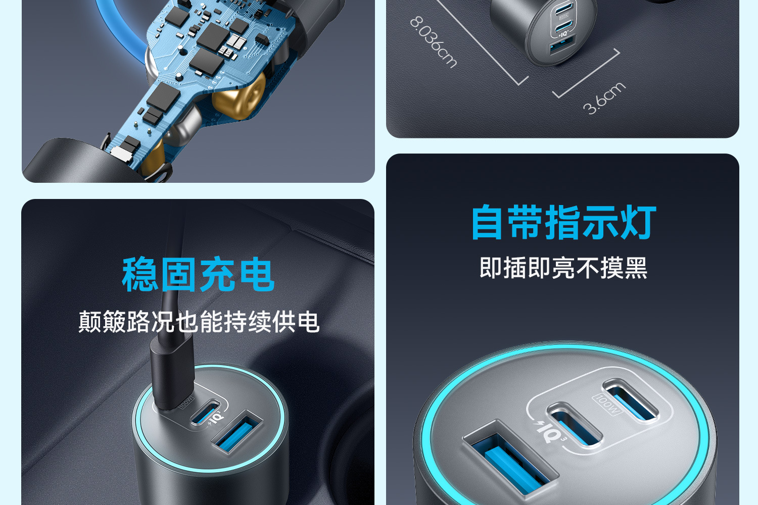 Anker Car Charger High-Wattage Three-Port Car Charger A2737/A2736/A2741