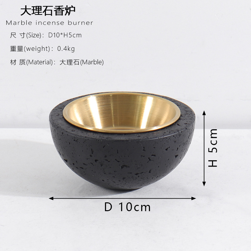 블랙홀 스톤 반원형 향로 골드 10cmZT0017HT
