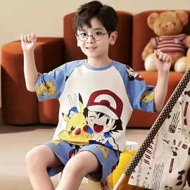 新款儿童夏季短袖宽松空调家居服卡通奥特曼薄款套装男童宝宝睡衣