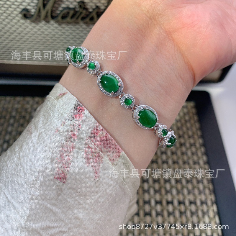 厂家批发 天然危料翡翠宫廷风手链 S925银镶嵌|undefined