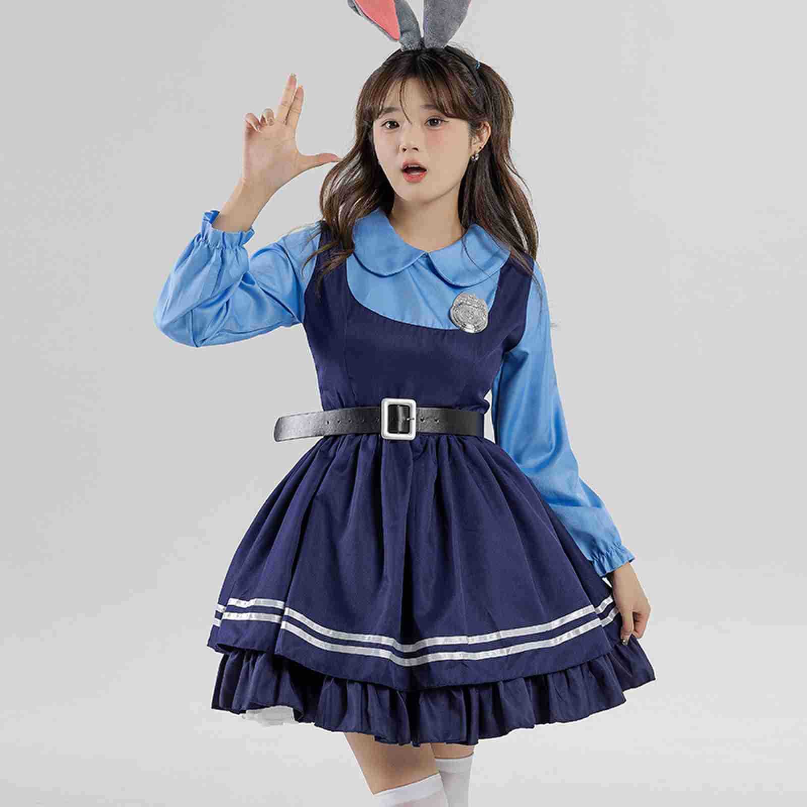 Women's Halloween Judy Costume Wild Animals City Female Police Judy Role Playing Suit Set for Girls