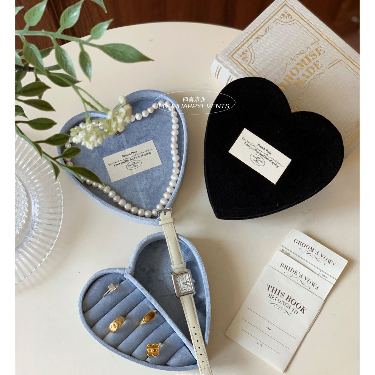 South France Vintage Heart Jewelry Box Jewelry Box Fabric Storage Box Ring Earring Watch Necklace Jewelry Box