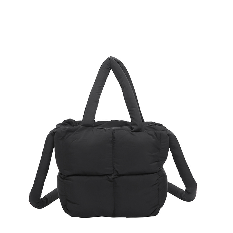 Women's square cotton filled cloud bag for women, simple cotton clothing, fashionable small square bag, light and stylish crossbody shoulder bag_voghion.com