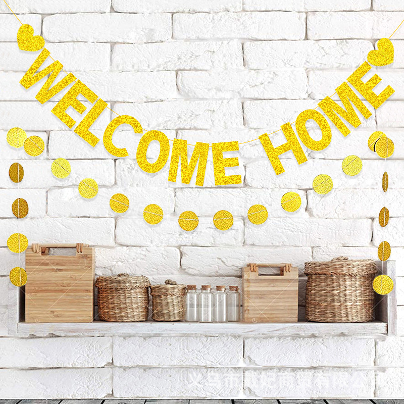 Bienvenido a casa baby shower amor brillo guirnalda partido cadena redonda bandera