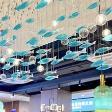 玻璃鱼形吊灯海洋主题餐厅海鲜店大厅婚庆艺术鱼群装饰灯具垒德株