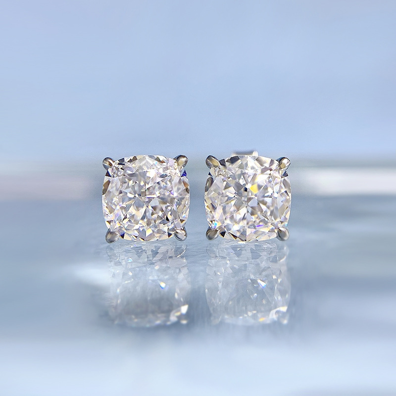 7g Weight High Carbon Diamond Inlay Material Ear Studs Classification 1 Pair Quantity Holiday Occasion 925 Sterling Silver Material Square Pattern Women'S Gender Inlay Design 1 Pair 925 Sterling Silver High Carbon Diamond Square Ear Studs 2