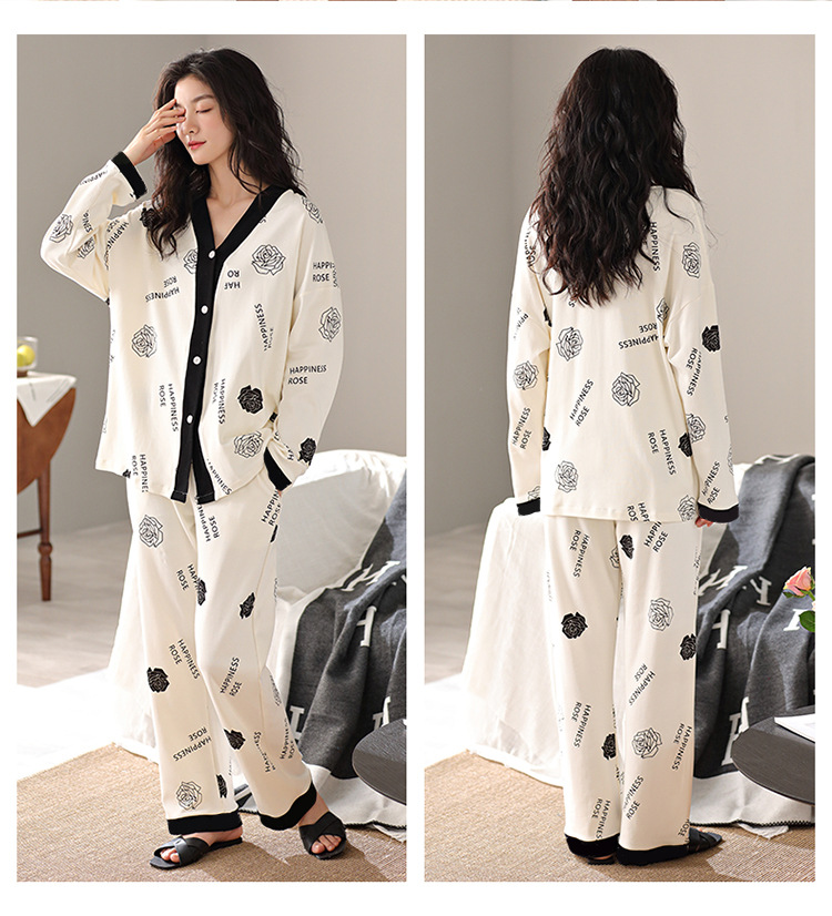 Pigiama blu ghiaccio per donna in primavera e autunno, pigiama in seta ghiaccio con pantaloni a maniche lunghe, nuovo set per la casa in seta_voghion.com