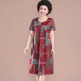 冰丝 2025气质中长款大摆连衣裙大码收腰中年人妈妈装过膝长裙子