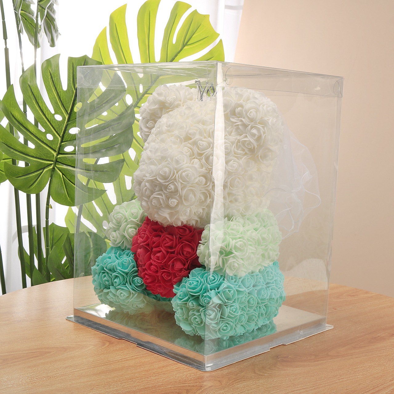 Flor preservada oso rosa 520 regalo del Día de San Valentín tienda de flores supermercado PE espuma flor abrazo oso rosa