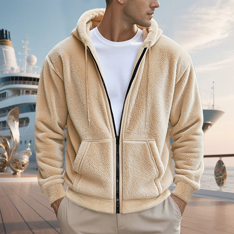 Men's Heavyweight Double-Sided Fleece Zip Hoodie – Oversized Casual Jacket With Stand Collar & YKK Zipper_voghion.com