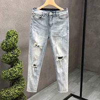 Светлые рваные джинсы мужские slim fit petite весна-лето модный бренд beggar 2025 новые повседневные брюки 9/10