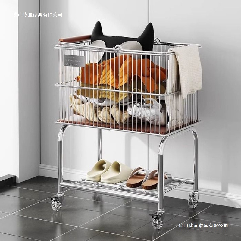 Second-Hand Dirty Clothes Basket Bathroom Double-Layer Dirty Clothes Basket Clothes Storage Basket Bathroom Mobile Laundry Basket Trolley Storage Rack