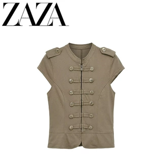 ZAZA 自制欧美风 批发女装 时尚百搭气质 拉链排扣饰背心0264038