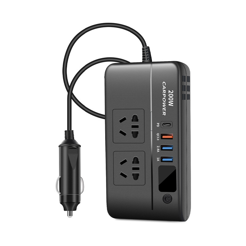 修正波200W车载逆变器PD/QC3.0数显6口快充12V转110V/220V逆变器