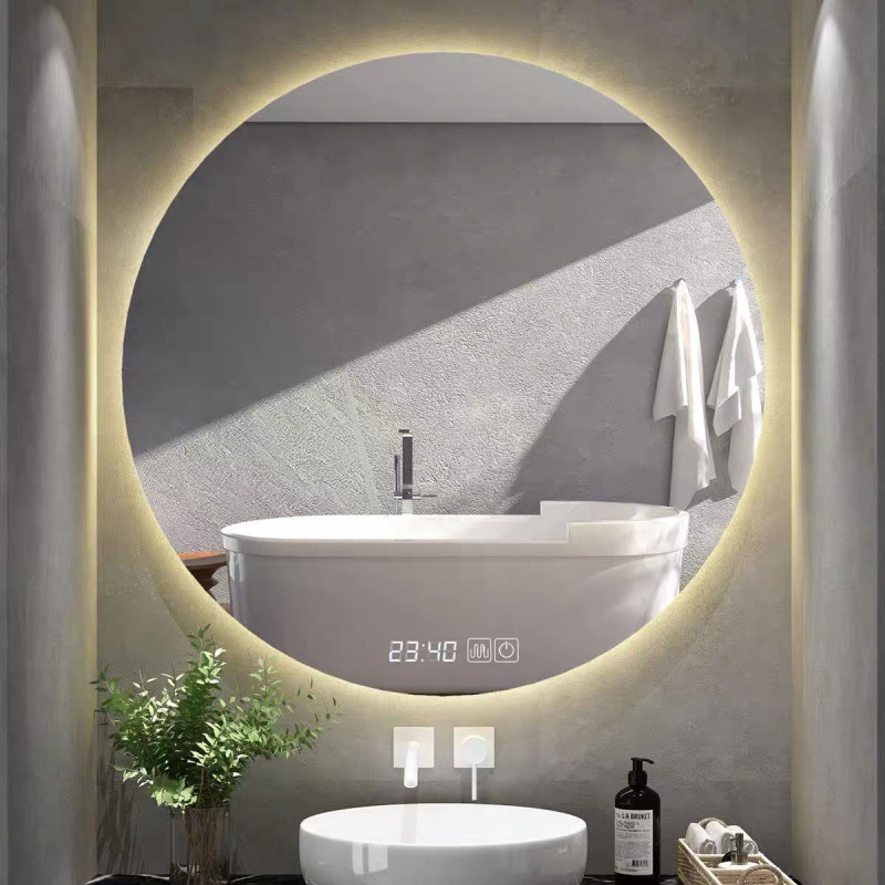 Espejo redondo inteligente de baño antifiebla espejo táctil con lámpara espejo de baño colgado en pared antifiebla espejo de maquillaje LED luminoso
