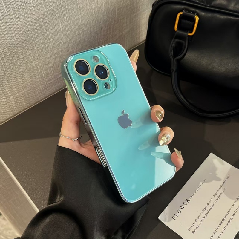 电镀冰感玻璃原机色适用iPhone16手机壳15纯色14情侣13新款12外壳|undefined