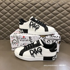 D's ホワイトプリントシューズ ロートップ ラウンドトゥ カジュアルシューズ フラットヒール デイリースポット トレンドファッションシューズ