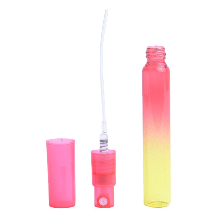 Botella de spray de vidrio delgado de 8ml con cabezal de bomba de presión Botella de tubo de tracción del arco iris Botella de subenvasada de cosméticos líquidos pequeños y portátiles