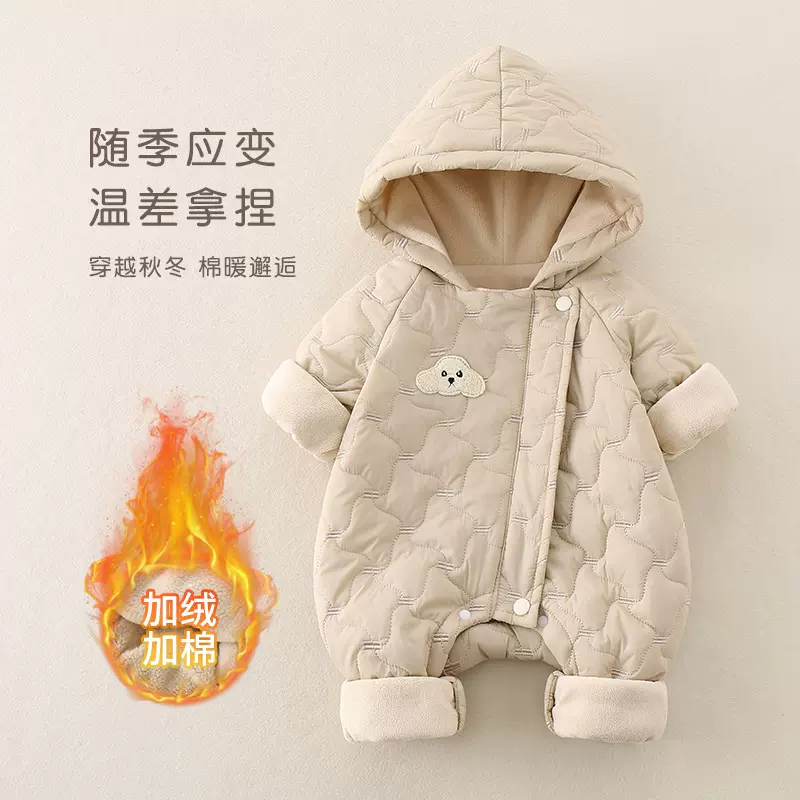 冬季a类婴儿夹棉连体衣宝宝加棉加厚保暖棉衣棉服外出衣服爬服