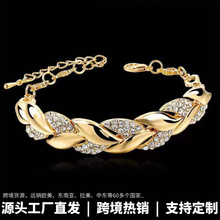 龙瑞跨境饰品18K金色树叶手链欧美时尚婚礼珠宝女性镶钻手链批发