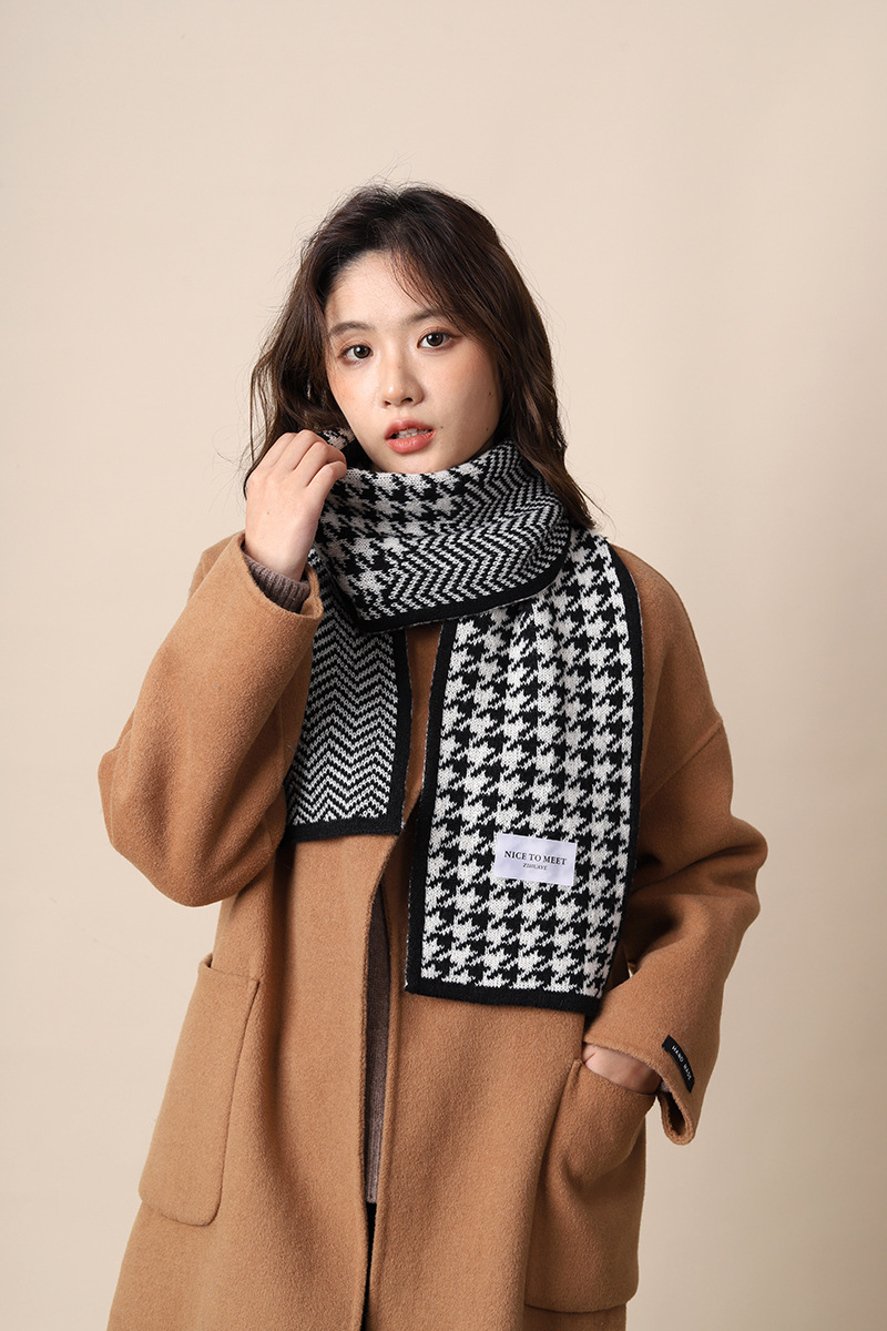 Thousand Bird for Women's Winter 2024 New Knitted Warm Grid Versatile Autumn/Winter High End Scarf Thick Edition_voghion.com