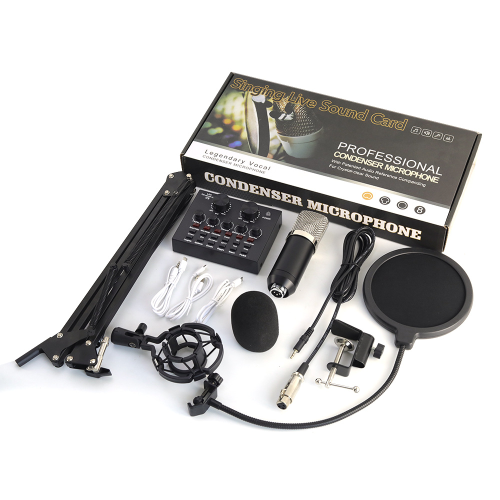 Micrófono BM800 con tarjeta de sonido V8S | Set completo para grabación, streaming y podcast