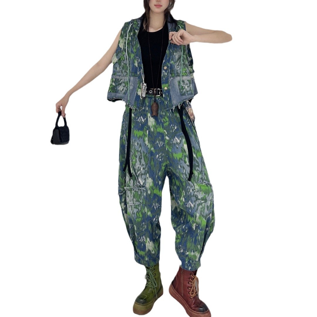 2025 primavera y otoño nuevo estilo de impresión de moda moda cool empalme chaleco con capuzas mujeres suelta delgada con clip de caballo superior