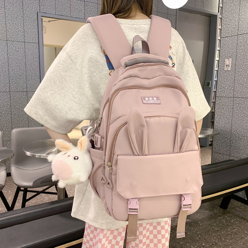 Junior high school student two-piece backpack, primary school student lightweight tutoring hand-held bag, large capacity rabbit ear double shoulder bag