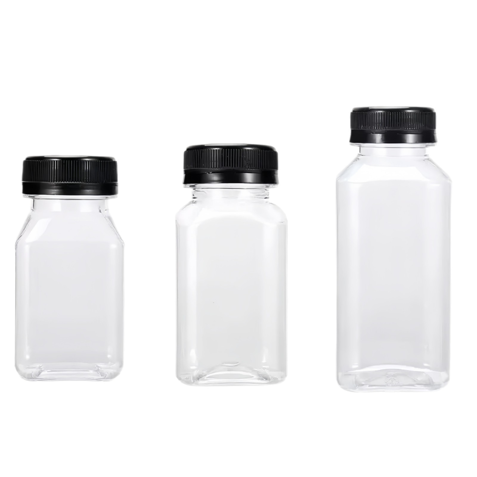 Fabricante spot 38 botella de té de leche cuadrada botella de bebida transparente de plástico con tapa botella vacía de jugo de red de grado alimenticio