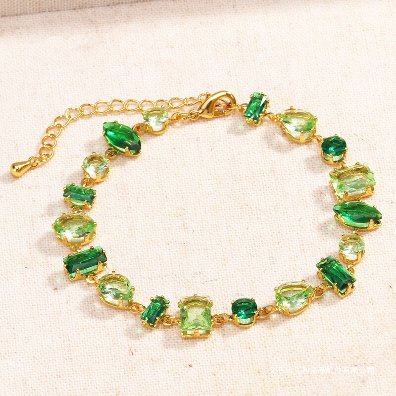 Colorful Cute 2025 Spring and Summer Small Candy Zircon Cross Border Green Bracelet Instagram Style Bracelet Fashion Clear