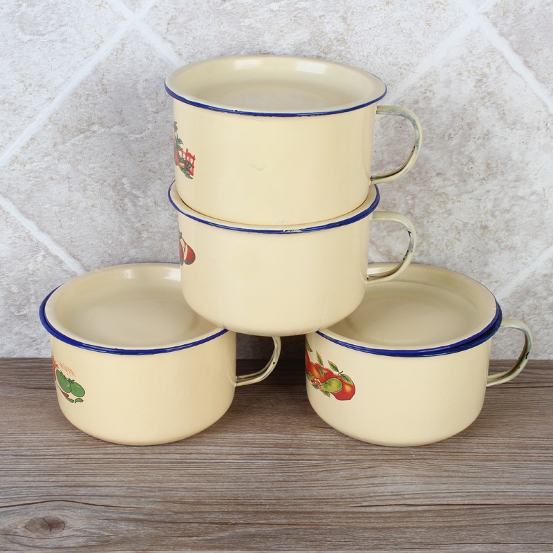 Taza de comida rápida esmaltada con cubierta de tazón de esmaltado de estilo antiguo gran tazón de almuerzo tazón de fideos bolos de bolos de comida de adultos estudiantes tazón de esmaltado