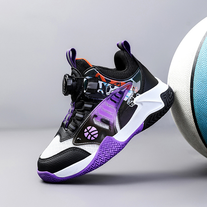 Basketbal voor jongens 2024 Lente Nieuwe professionele trainingsschoenen voor kinderen, sportschoenen met roterende knop voor grote kinderen_voghion.com