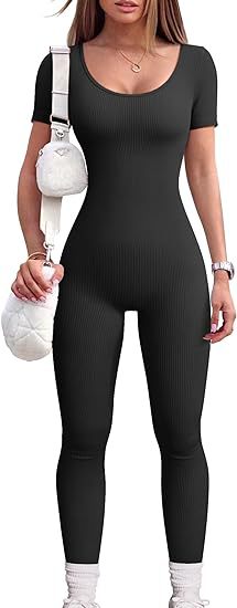 Transfronteriza europea y americana 2023 mono de Yoga de las mujeres entrenamiento costilla manga corta cuello redondo mono deportivo image 8