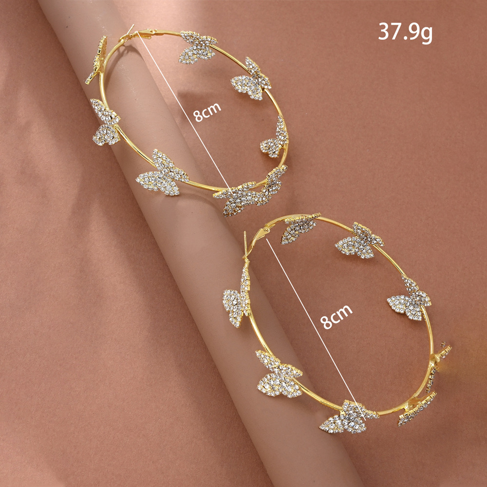 43g Weight Copper Ear Needle Material Rhinestones Inlay Material Hoop Earrings Classification 1 Pair Elegant Glam Butterfly Rhinestone Copper Rhinestones Hoop Earrings
