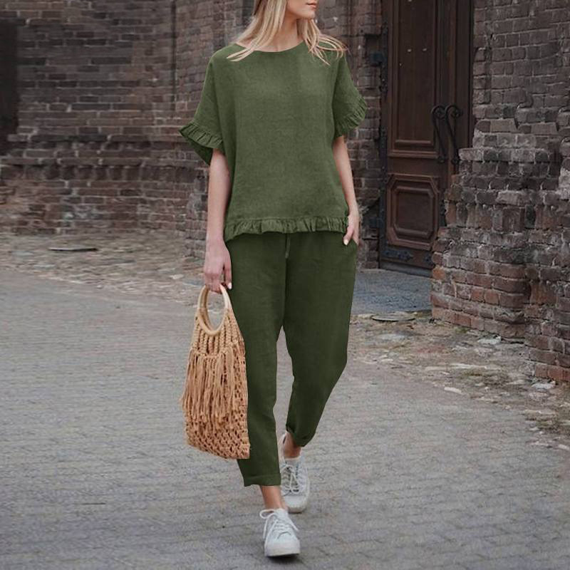 Daily Women's Casual Solid Color Linen Pants Sets Pants Sets display picture 7