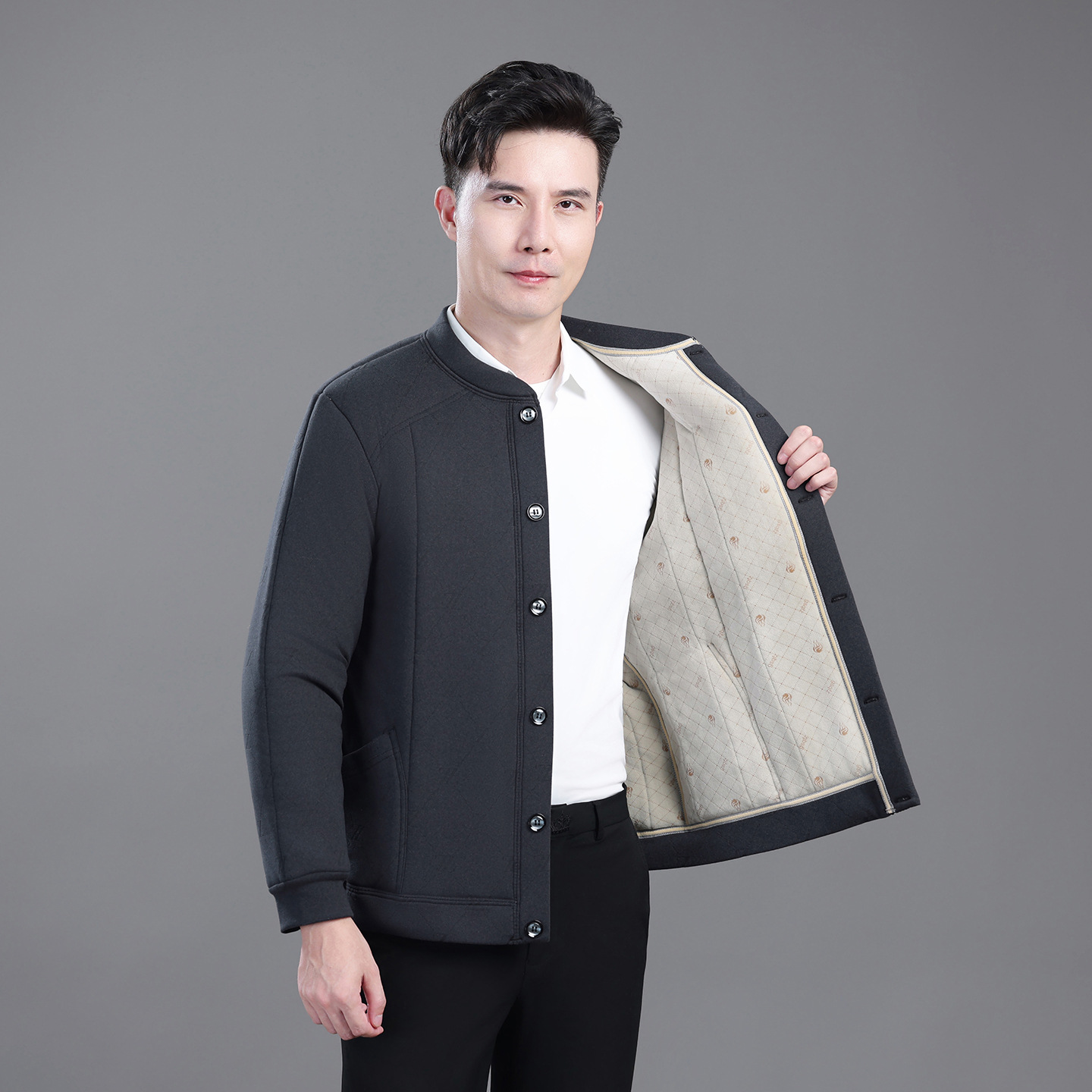冬季中老年男士爸爸装加绒保暖棉袄休闲棉服轻便保暖棉衣加厚外套