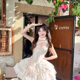 樱田川岛法式公主高腰抹胸蓬蓬裙2024夏新款设计感显瘦生日礼服裙