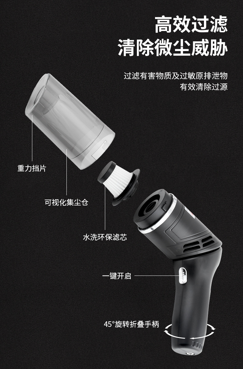Car Vacuum Cleaner High Power Strong Suction Car Vacuum Cleaner Car Handheld Wireless Charging Folding Vacuum Cleaner