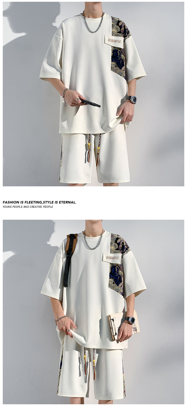 Ensemble homme style chinois t-shirt et short décontracté été_voghion.com