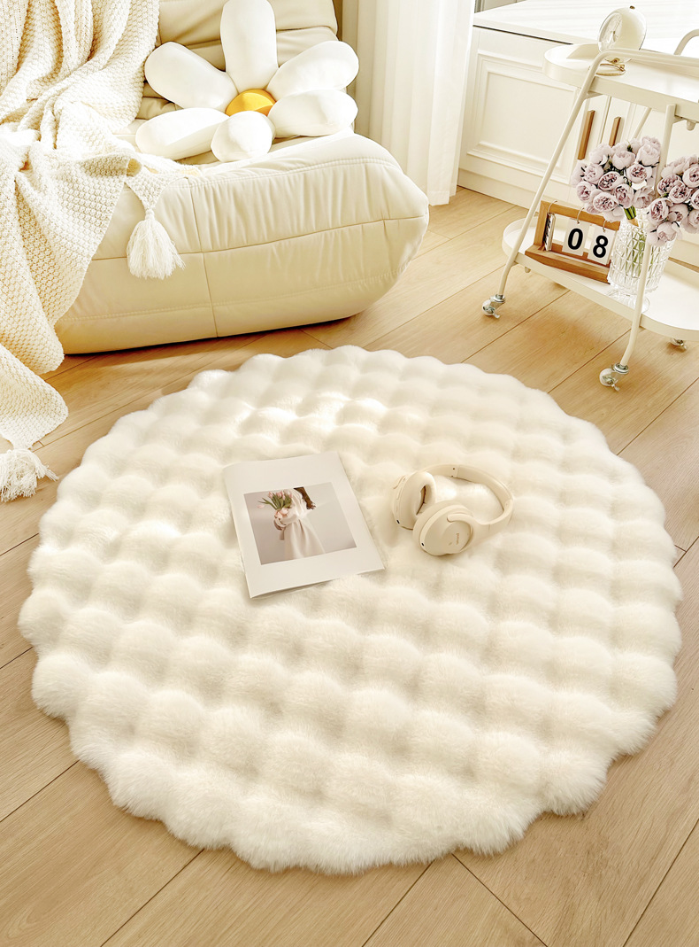 Cream Style Rabbit Plush Round Carpet Lazy Single Sofa Round Floor Mat Living Room Coffee Table Dressing Table Bedside Carpet