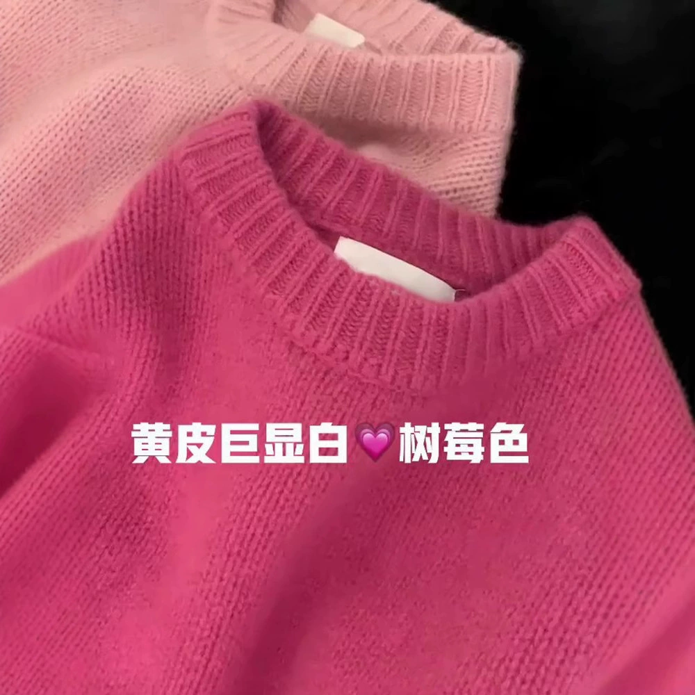 Кашемир нежный ленивый ветер розовый красный пуловер свитер женский ранняя весна ниша высокого уровня сплошной цвет трикотаж женский