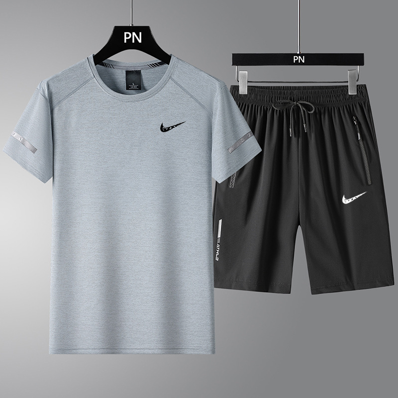 2025 Summer Trendy Casual Pants Sports Ice Silk suit Men's and Women's Loose Round Neck Lightweight Quick-drying Men's and Women's Stretch Short Cover